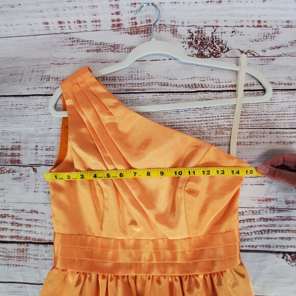 Shoshanna Y2K Orange Sherbert Pleated Mini Dress 2 Shimmer One Shoulder Glam Lux - Picture 9 of 13